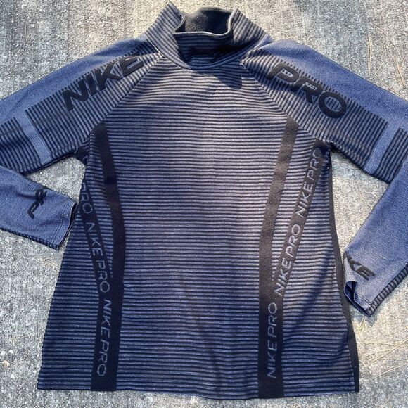 NIKE Pro Fit Hyperwarm Men's Pullover Shirt Ribbed Black/Purple Size Medium - Picture 5 of 14